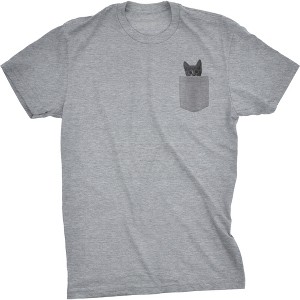Mens Pocket Cat T Shirt Funny Printed Peeking Pet Kitten Animal Tee For Guys - Crazy Dog Men's T Shirt - 1 of 4