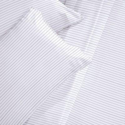 Queen Pinstripe White and Gray Cotton Deep Pocket Sheet Set