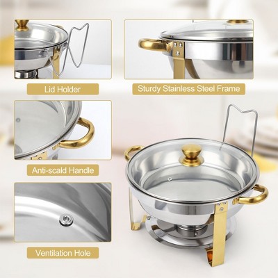 Gold Stainless Steel Round Chafing Dish Buffet Set with Glass Lid, 5QT, 2-Pack