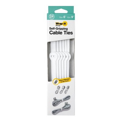 Wrap-It Cable Ties 24pk 6" and 9" White