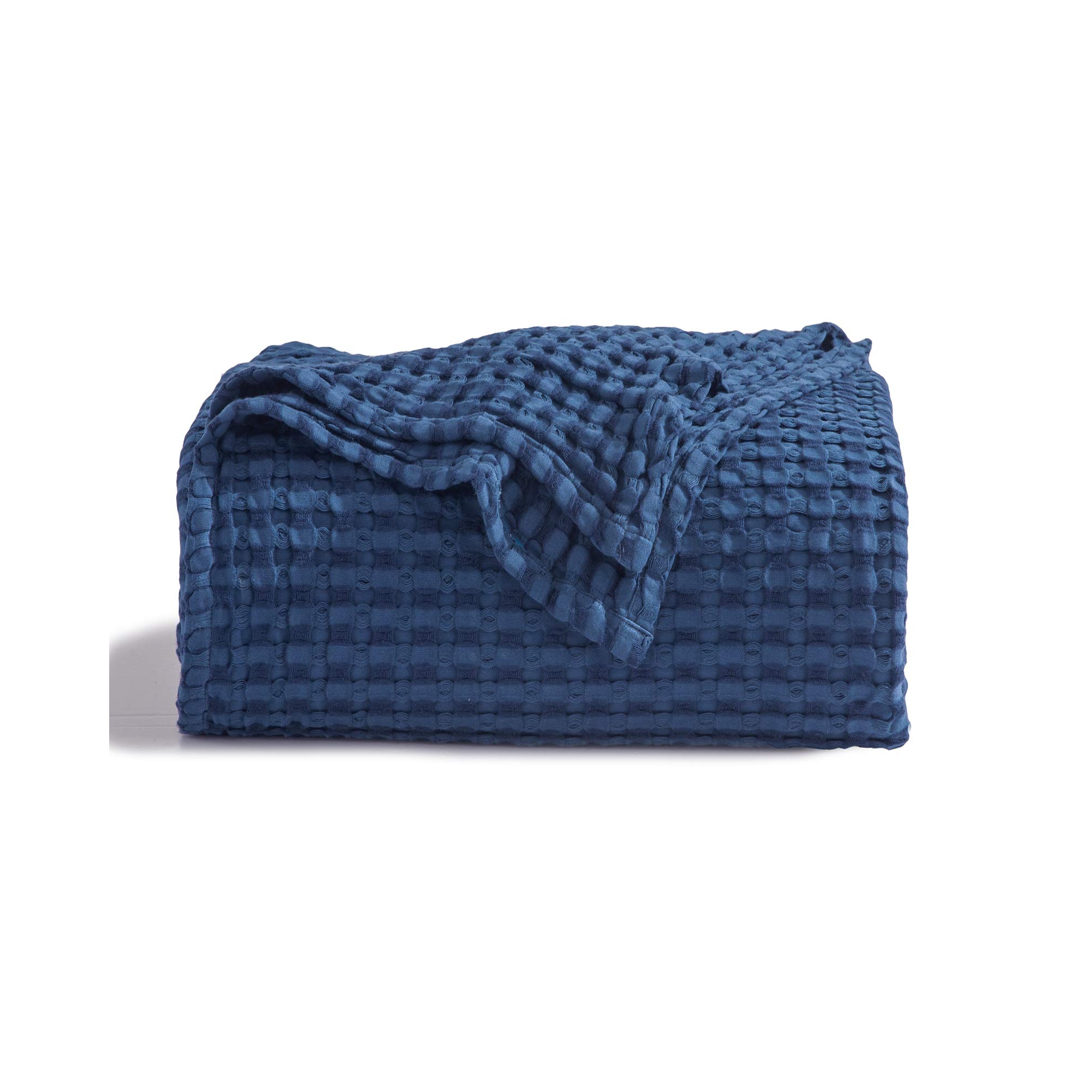 Bedsure Bamboo Cooling Blanket for Hot Sleepers, Queen Navy - Lightweight Summer Waffle Weave Blanket, Breathable Cotton & Bamboo Blend