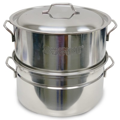 Bayou Classic 300-505 Stainless Oyster Steamer Features Heavy Welded Loop Handles Domed Vented Lid Perfect