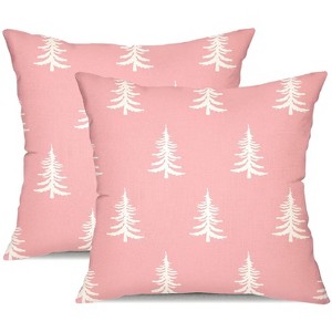 Christmas Pillow Covers 18x18 inch Set of 2 Christmas Tree Decorative Pink Throw Pillow Covers - 1 of 4