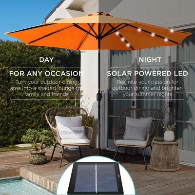 10ft Orange Solar LED Lighted Patio Umbrella with Tilt Adjustment
