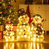 Angel Sar 3-Piece Lighted Snowman Family Decor, 95 Warm-White LEDs, 30.5"/25.5"/20.5" Metal Fabric Snowmen Set - 2 of 4