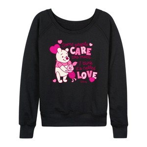 Women's - Winnie the Pooh - Care Too Much Called Love Lightweight French Terry Wide Neck Long Sleeve Shirt - 1 of 4