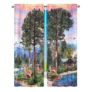 Collections Etc Idyllic Cabin Scene 2-Piece Curtain Panels Set 34" WIDE - 1 of 2