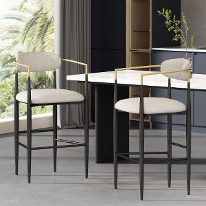 Kumasinova Set of 2 Counter Height Bar Stools, Sturdy Iron Frame Counter Stools, Minimalist Counter Height Stools with Back, Fabric Bar Stools - 1 of 4