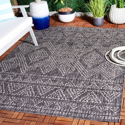 Black and Beige Rectangular Geometric Indoor/Outdoor Area Rug