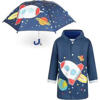 Addie & Tate Girls and Boys Rain Coats and Umbrella set, Kids Ages 3T-7 Years (Space/Celestial)