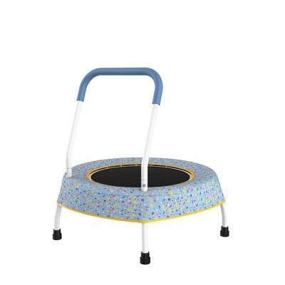 HFYee First Bounce Toddler Trampoline with Safety Handle Bar Indoor/Outdoor Jumping for Ages 18M+ (Ideal Baby Gift), Blue Forest