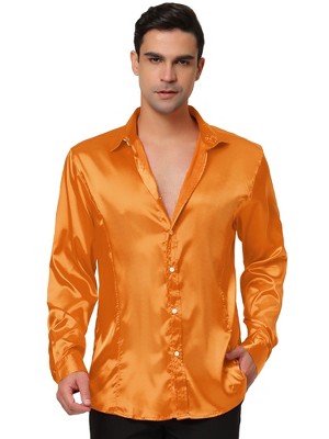 Lars Amadeus Men's Satin Long Sleeves Button Down Prom Party Dress Shirts  Large Orange : Target