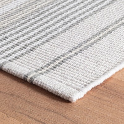 Gray and Cream Striped Flat Woven Wool Cotton Rug 8' x 10'