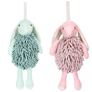 REGALWOVEN Cute Cartoon Rabbit Shape Fuzzy Ball Soft Absorbent Chenille Hand Towel 2 Pack 6" x 14" - 1 of 4