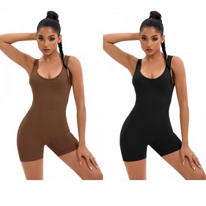 INSPIRE CHIC 2 Pcs Women's U Neck Full Scoop Neck Bodysuit Hollow Back Butt Lifter Body Shapers - 1 of 4