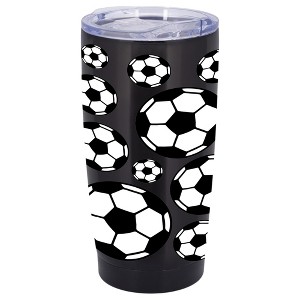 100 North 20 Ounce Stainless Steel On the Go Travel Tumbler With Push Top Lid, Soccer Ball Black - 1 of 4