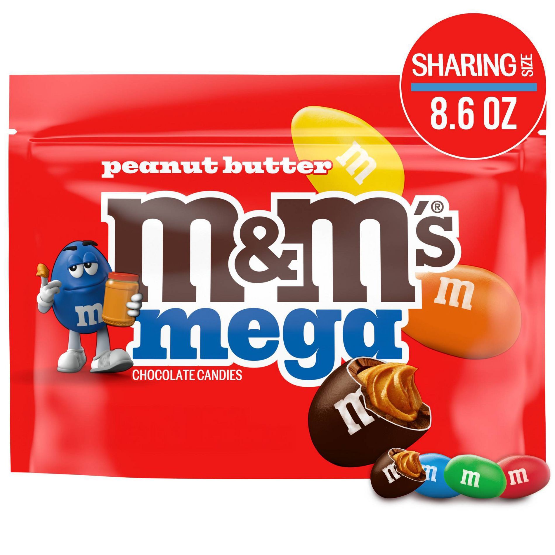 M&M's Mega Peanut Butter Chocolate Candy, Sharing Size Bag - 8.6oz
