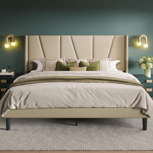 Allewie Platform Bed Frame with Geometric Wingback Headboard, Modern Upholstered Bed with Wooden Slats Support, No Box Spring Needed, Easy Assembly - image 1 of 4