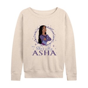 Women's - Disney - She's My Asha Lightweight French Terry Wide Neck Long Sleeve Shirt - 1 of 4