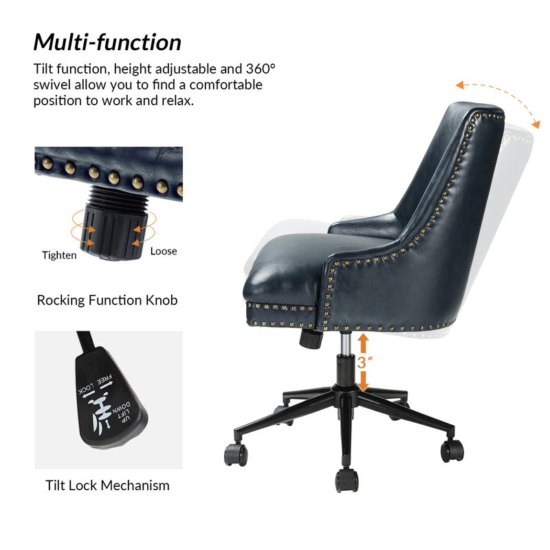 Idalia Swivel Task Chair Leather-like Fabric Desk Chair Height-adjustable Office Chair | Karat Home, 4 of 14