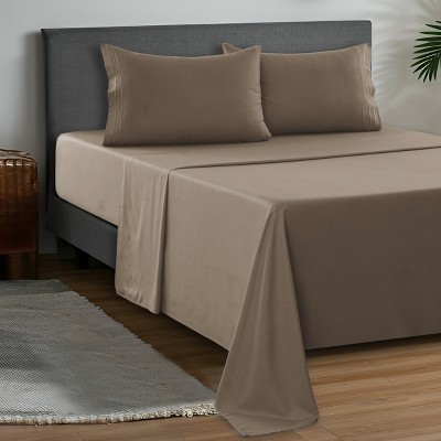 Solid 4 Piece Sheet Set Easy Care Ultra Soft Brushed Microfiber Bedding Deep Pocket Bed Sheets with Pillowcases  - Lux Decor Collection