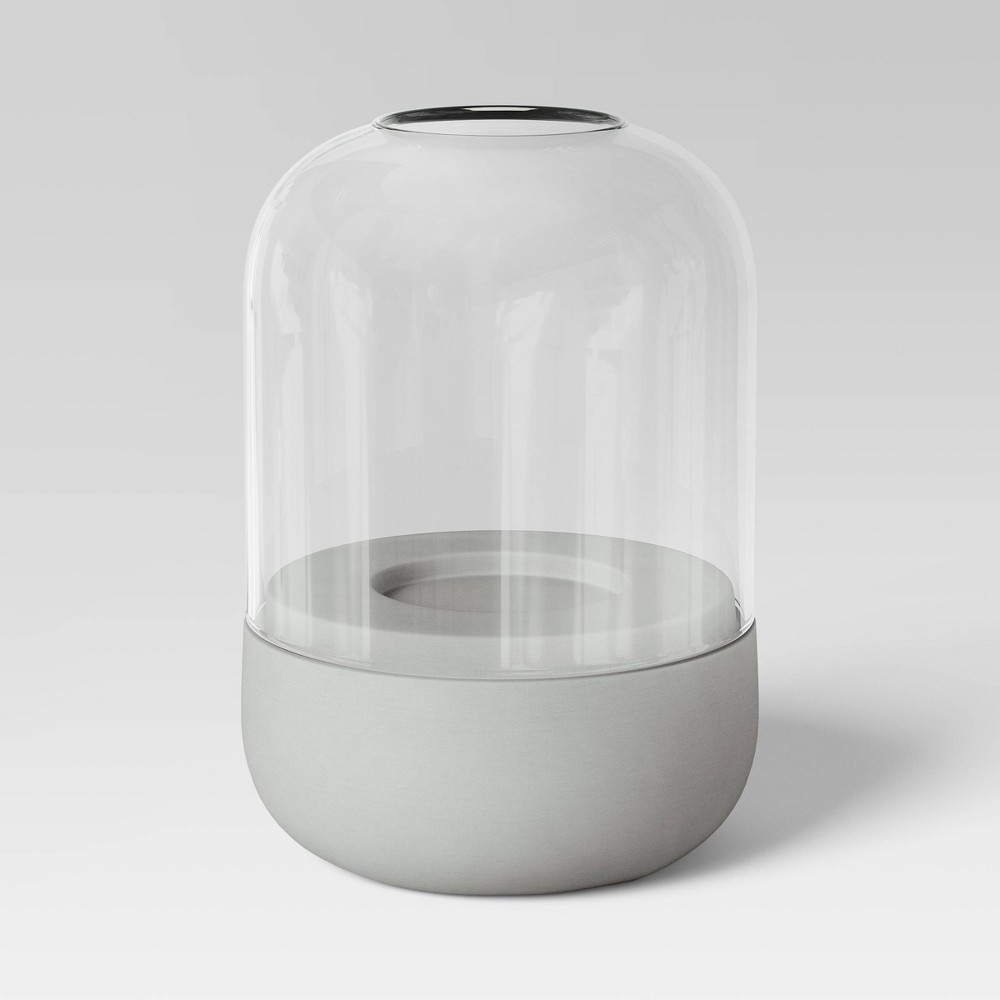 Photos - Figurine / Candlestick 11.81"x8.64" Pillar Concrete/Glass Large Lantern Candle Holder Gray - Thre
