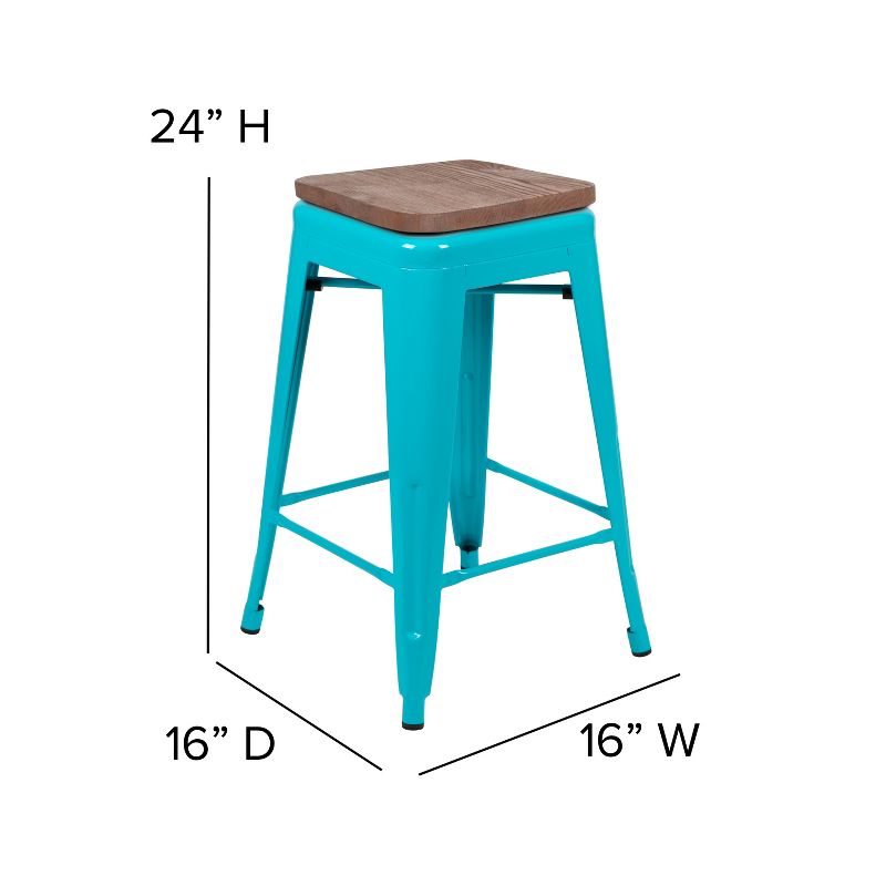 Flash Furniture 24" High Metal Counter-Height, Indoor Bar Stool with Wood Seat - Stackable Set of 4, 5 of 12