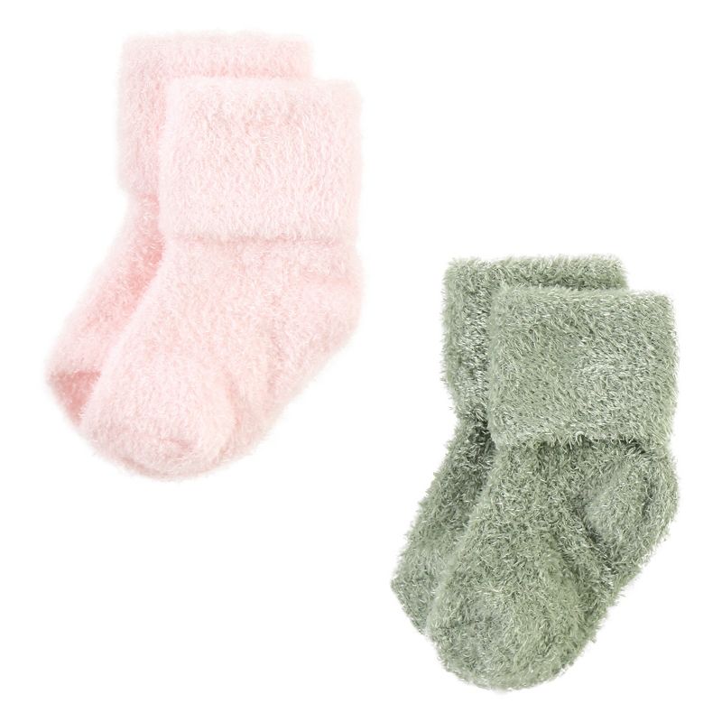 Hudson Baby Infant Girl Cozy Chenille Newborn and Terry Socks, Solid Wild Rose Pink, 3 of 7