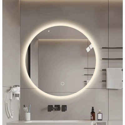Vynxaria Round bathroom mirror with light, wall-mounted vanity mirror, anti-fog, adjustable color temperature and dimming function
