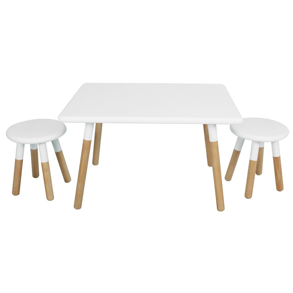 Kids' Dipped Table and Stool Set White - ACEssentials: Rectangle Wood Table for Kids, 3-Piece Set, Ages 3+