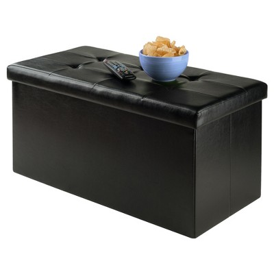 Ashford Transitional Black Faux Leather Storage Ottoman