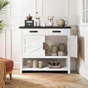 Farmhouse Console Table with 2 Drawers & Cabinet, Entryway Buffet Sideboard with Shelf, Grey/White - 1 of 4