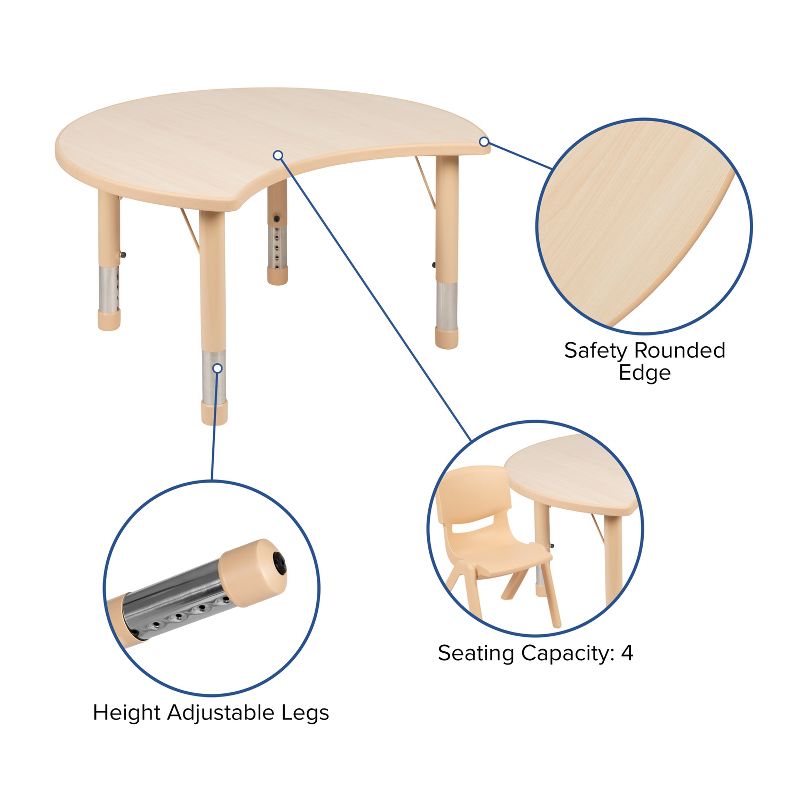 Flash Furniture 25.125"W x 35.5"L Crescent Natural Plastic Height Adjustable Activity Table, 3 of 10