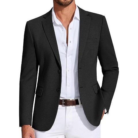 COOFANDY Mens Casual Blazer Knit Sport Coat Lightweight Two Button Suit Jacket Black L