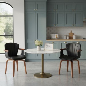 Homy Casa Set of 2 Swivel PU Leather Dining Chairs with Curved Wood Frame and Armrest - 1 of 4