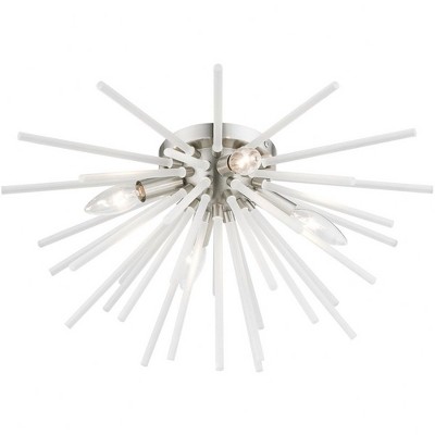Modern Uptown 4-Light Brushed Nickel Flush Mount with Acid Etched Rods