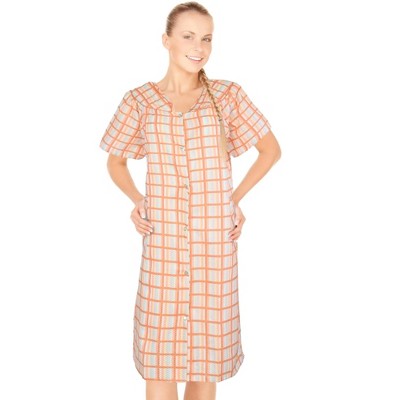 JEFFRICO House Dresses for Women with Pockets - Lightweight Breathable Short Sleeve Muumuu & Nightgowns - Snap Front Housecoat Dusters