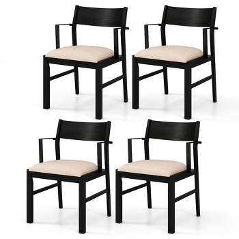 Tangkula Dining Chair w/ Arms Set of 4 Modern Kitchen Chairs w/ Contoured Backrest Black & Beige
