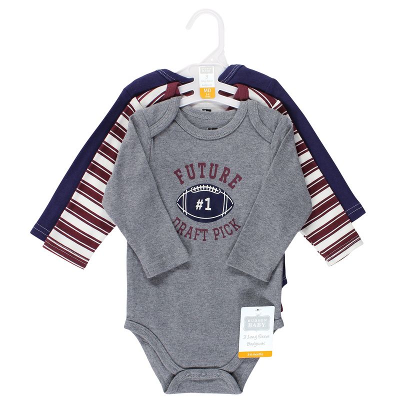 Hudson Baby Infant Boy Cotton Long-Sleeve Bodysuits, Football, 2 of 6
