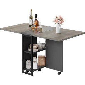 Folding Dining Table, Drop Leaf Dining Table with 6 Wheels and 2-Layer Storage Shelf, Space Saving Dining Table for Small Spaces - 1 of 4