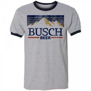 Mens Busch Beer Vintage Distressed Label Ringer T-Shirt - 1 of 2