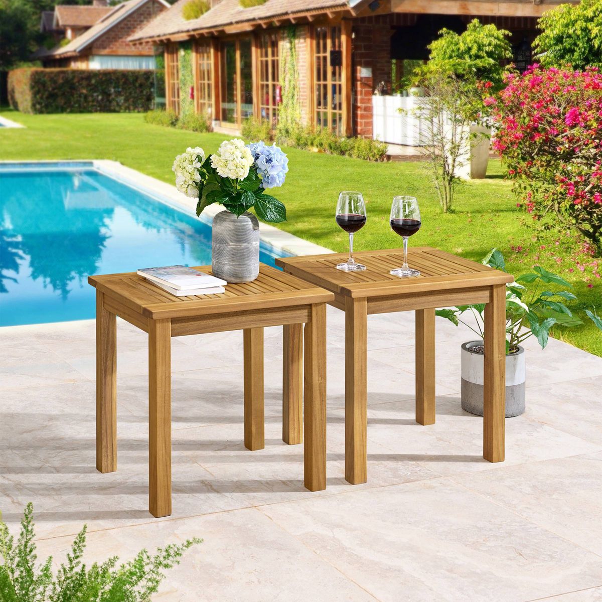 Alaterre Furniture 2pc Okemo Outdoor Weather-Resistant Rectangular Side Table - thumbnail 6