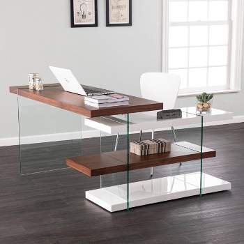 45 Tubular Metal Frame Desk With Wooden Top And 2 Side Shelves Brown/black  - The Urban Port : Target