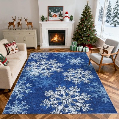 Christmas Area Rugs for Living Room Bedroom Washable Rug Xmas Snowflakes Rug Indoor Floor Carpet
