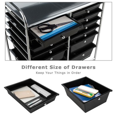 Black 12-Drawer Rolling Storage Cart with Chrome Frame