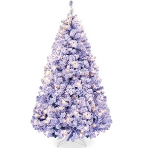 Best Choice Products Artificial Flocked Christmas Tree, 6ft Pre-Lit Holiday Decor w/250 Twinkle Lights - Lavender - 1 of 4