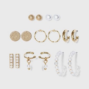 Pearl Hoop, Stud, Ear Cuffs Earring Set 8pc - A New Day™ - 1 of 2