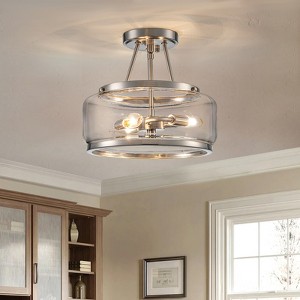 LLHZSY 3-Light Industrial-Style Black Lantern Glass Semi Flush Mount Ceilling Light Fixture - Nickel - 1 of 4