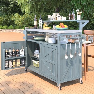 Kumasinova 53.3" Outdoor Kitchen Island on Wheels,Grill Cart with Raised Shelf&Stainless Steel Top,Rolling Cart with Internal Storage Rack for Patio - 1 of 4