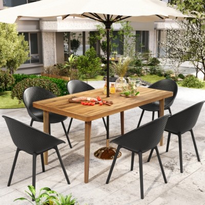 7-Piece Outdoor Dining Set with Wood Table Featuring Umbrella Hole and Cozy Chairs, Patio Furniture for Deck, Garden, or Backyard-The Pop Home